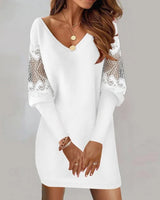 Fenne - Long Sleeve V-Neck Patchwork Dress