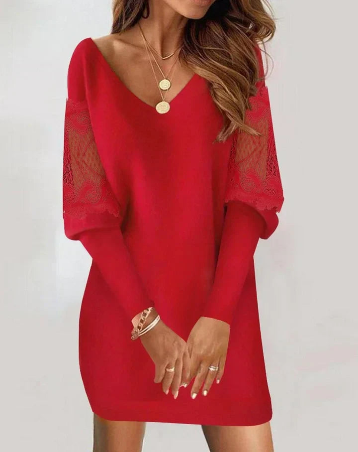 Fenne - Long Sleeve V-Neck Patchwork Dress