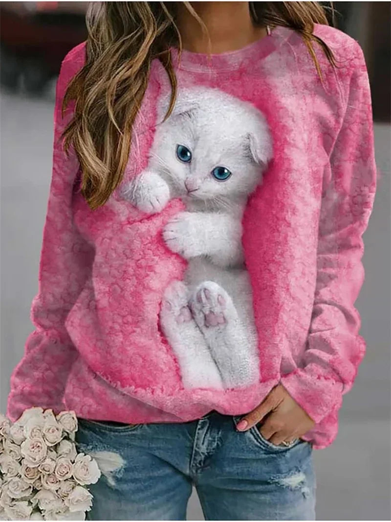 Gaby - Long Sleeve Sweatshirt With Cat Print