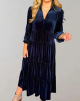 Melba - Loose Velvet Dress With V-Neckline