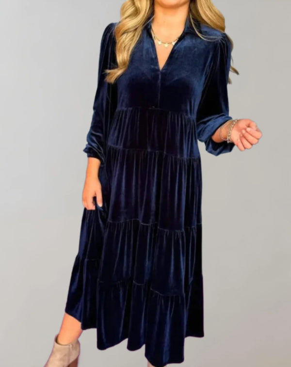 Melba - Loose Velvet Dress With V-Neckline