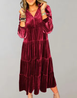 Melba - Loose Velvet Dress With V-Neckline