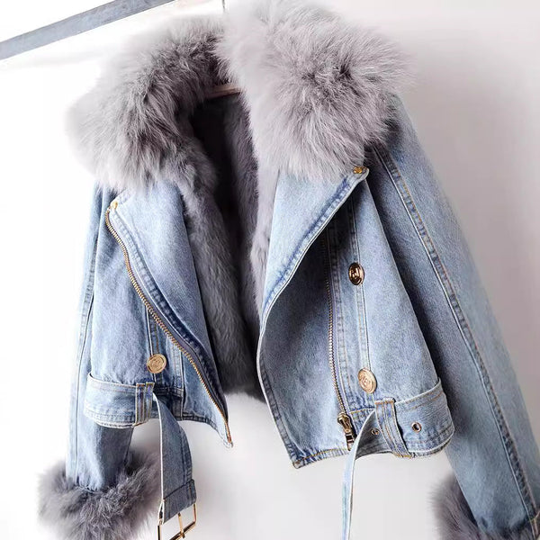 Hilde - Fitted Denim Jacket With Fur Lining