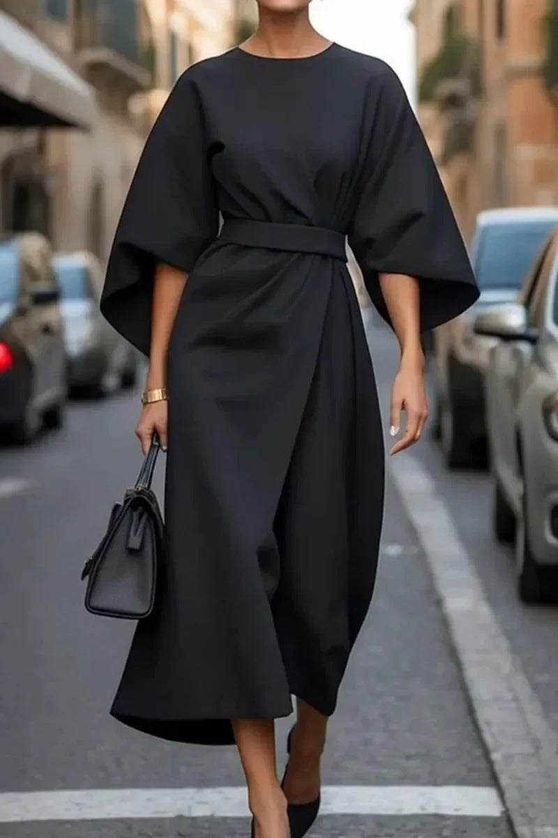 Rita - Elegant Dress With Lantern Sleeves And Belt